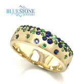 14 Karat Yellow Gold Sapphire and Tsavorite Garnet Ring- 5.75mm Wide